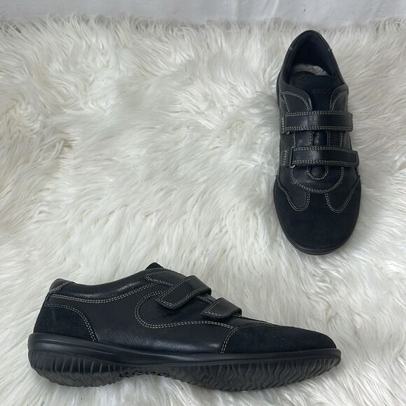 Ecco Cloud 2 Black Leather/Suede Two-Strap Athletic Shoes Sz 40/USA 9-9.5 - Picture 1 of 7